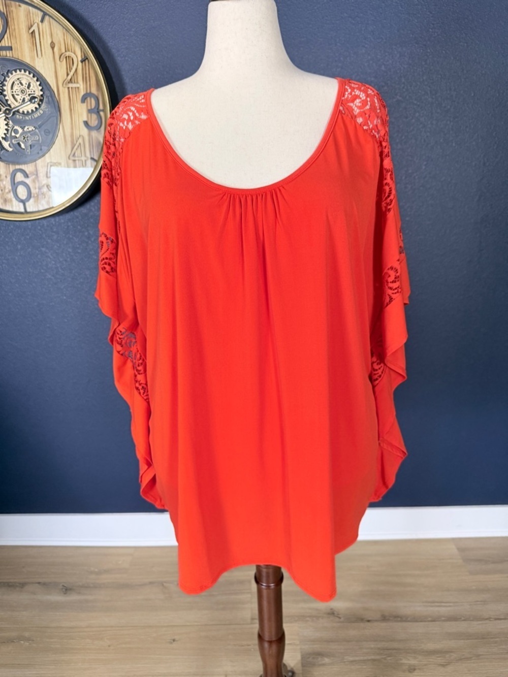 Lane Bryant Red Orange Lace Flutter Sleeve Blouse | Size 22/24